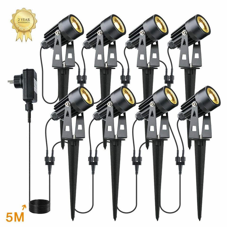 8er Set Gartenstrahler mit Erdspieß LED Gartenleuchte Gartenbeleuchtung Außen - Bild 1 von 4
