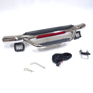 36"L 2" Receiver Round Tow Hitch Drop Step Bar w/ LED Brake & Spot Light Chrome - Picture 1 of 12
