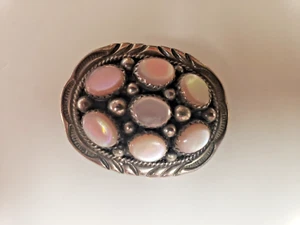 VTG NATIVE AMERICAN NAVAJO PINK SHELL STERLING SILVER BROOCH MARKED: F STERLING - Picture 1 of 7