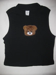 Shein girls 11-12yrs bear patch graphic ribbed crop tank top black kawaii 80s - Picture 1 of 2