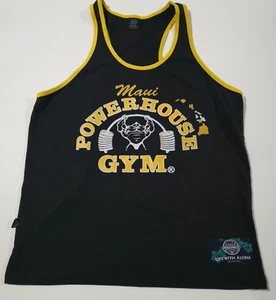 Camiseta sin mangas Maui Powerhouse para gimnasio talla mediana negra dorada con Aloha - Imagen 1 de 6