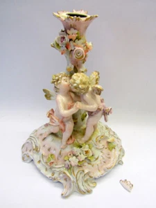 SCHIERHOLZ Plaue antik Porzellan Figur Kerzenhalter küssende Putti Leuchter 1820 - Bild 1 von 19