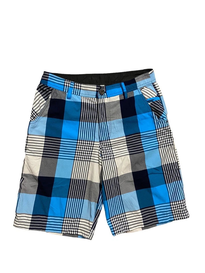 Шорты-бермуды Lululemon Athletica в клетку размер 32 синие серые 11 дюймов эластичные опрятные - Изображение 1 из 4
