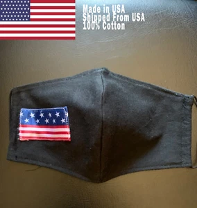 Cubierta de máscara facial reutilizable con bandera estadounidense - negra - Imagen 1 de 5