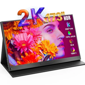 2K Monitor 17.3" Portable Display QHD Second Screen w/VESA Mount & Smart Cover - Picture 1 of 12