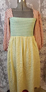BOHO ASOS Womens Maxi Dress Smocked Gingham Color Block Seersucker 6 Cottagecore - Picture 1 of 9