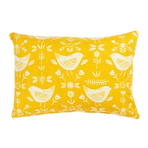 Scandinavian Birds Boudoir Cushion in Modern Ochre Yellow. 17x12" Cover - Picture 1 of 3