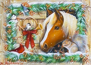Limited Edition ACEO PRINT Horse Squirrel Bird Christmas Winter M. Mishkova - Picture 1 of 1
