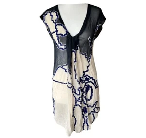 AllSaints Silk Sequin Prism Dress 8 Sheer Short Tunic Sleeveless Blue Grey Cream - Picture 1 of 24