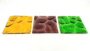 Vintage Colored Glass Drink Square Coasters Set of 3 - Picture 1 of 5