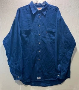 Camicia uomo vintage Levi’s tinta blu denim rosso linguetta manica lunga bottoni XL - Foto 1 di 9