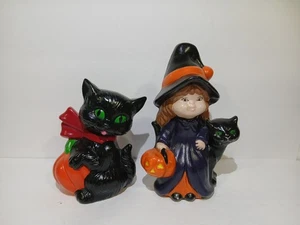 2 Vintage Halloween Keramik Form Hexe schwarze Katze orange Kürbis - Bild 1 von 21