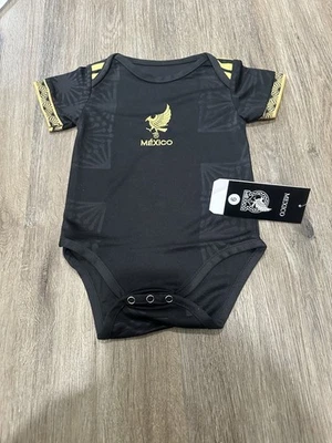 México Nuevo 2025 Bebé Fútbol Conjunto Negro Mameluco Talla 12 Meses Bebé Jersey Foto 1 de 4