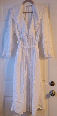 De Colección Victoriano Largo Blanco Algodón Bata Kimono Camisón Pradera CottageCore Encaje Foto 1 de 4