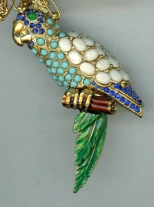 Beautiful J Crew Vintage Parrot Necklace W/ gems and Enamel Marked J Crew Chain - Picture 1 of 4