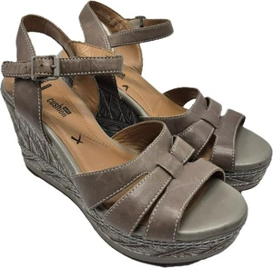Clarks Collection Zia edle Keilsandalen Knöchelriemen Damen 8 salbei Leder taupe - Bild 1 von 11