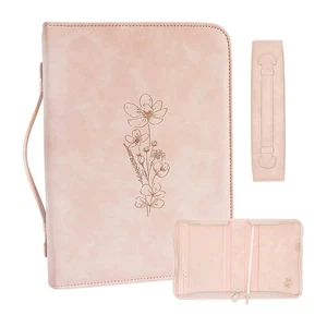 Floral Bible Cover Case for Women, PU Leather, Large Capacity, Pink - Picture 1 of 8