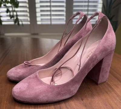 Corbatas al tobillo Kate Spade Gena tacón rosa gamuza con perlas talla 6 Foto 1 de 4