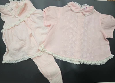 5 Piece Vintage Bryan & Pemay Baby Girl Clothes Pink & White - Image 1 of 4