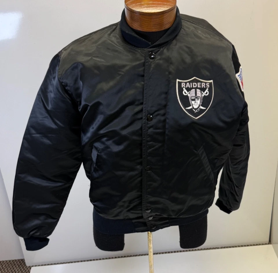 Vtg Starter NFL Oakland Raiders Satin Bomber Jacket Mens Sz M USA Snap Up - Image 1 of 4