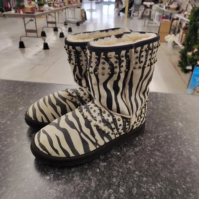 Jimmy Choo x UGG Kaia Suede Studded Boots Beige Zebra Women's Size US9 - Image 1 of 4