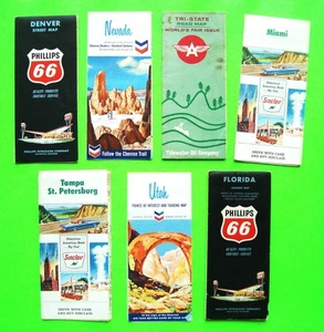 Lot/7 1960er Vintage Tankstelle Straßenkarten Weltausstellung FL Utah NV Phillips 66 - Bild 1 von 11