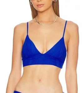 NUOVO! Top bikini a costine L*SPACE WINNIE BLU TAGLIA M COSTUME DA BAGNO TOP $114 - Foto 1 di 4