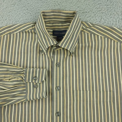 Camisa masculina Scott Barber grande cinza listra amarela botão para baixo bolso manga longa - Imagem 1 de 4