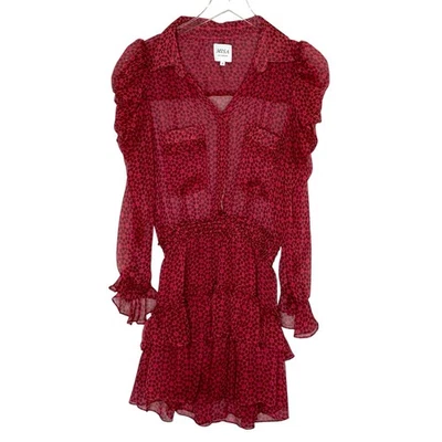 Mini Vestido MISA Los Angeles S Anika Floral Gasa Volantes Rojo Transparente Coqueta Foto 1 de 4