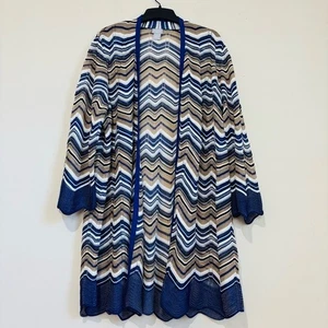 Chico's boho open front duster nav white semi-sheer slouchy sweater cardigan XL - Picture 1 of 19