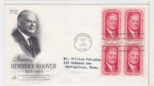 TurtlesTradingPost- Herbert Hoover #1269 FDC 1965  Artcraft Cachet- Block of 4 - Picture 1 of 1