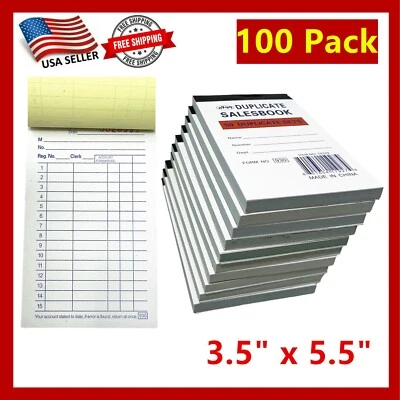 SGTALL 100 Pack - Sales Book Order Receipt Invoice Carbonless Copy 50 Sets 3.5" X 5.5"