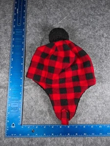 Wells Hosiery Mills Inc Beanie Toque Youth Red Plaid Knit Polyester Ear Flap Pom - Picture 1 of 8
