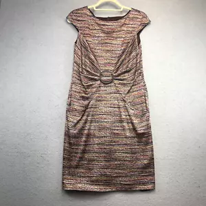 David Meister Polyester Knit Dress Size 8 Buckle Pleats Pockets Multicolor - Picture 1 of 12