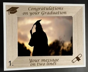 PERSONALISED LASER ENGRAVED GRADUATION GIFT 6" X 4" WOODEN PHOTO FRAME - Picture 1 of 9