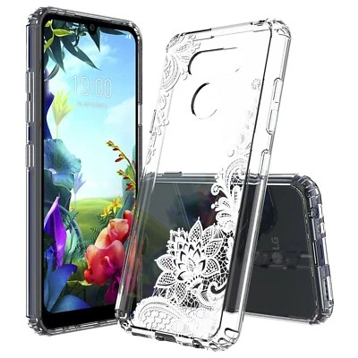 White Lacy Flower Shockproof Hybrid Hard Cover Soft Bumper Case for LG Models - Image 1 of 4