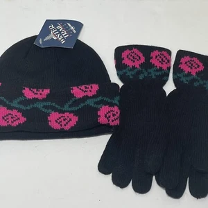 Wells Lamont - Knit Hat & Glove Set - sz OS - Vintage Winter Knit Rose Pattern - Picture 1 of 3