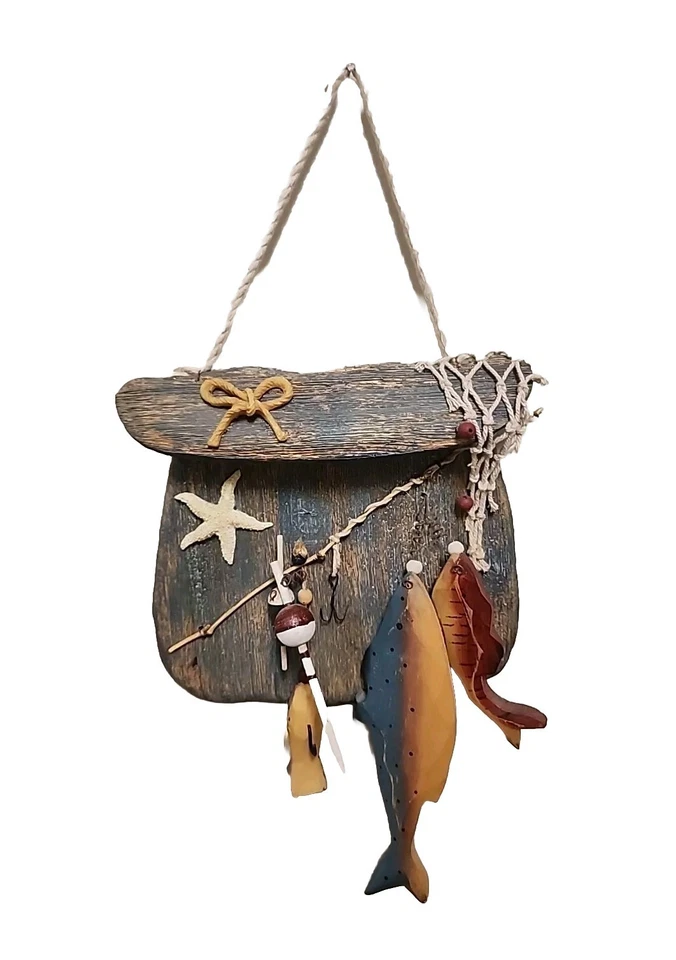 Cesta señuelo de pesca madera gancho azul decoración de pared colgante para hombre Foto 1 de 4