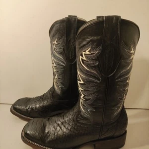 Python Print Herren Leder Eckige Zehe Stiefel Schwarz Gr. 8 1/2 Cowboy El Malcreado  - Bild 1 von 23