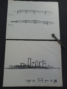 Theodore Hancock Original Preliminary Ink Sketches, MEMPHIS,TN. BRIDGES - Picture 1 of 1