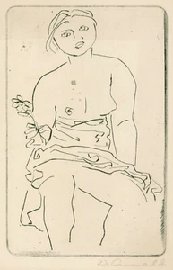 Arnold, Walter (1909 Leipzig – 1979 Dresden) „Sitzender Akt mit Blume“ Radierung - Bild 1 von 4