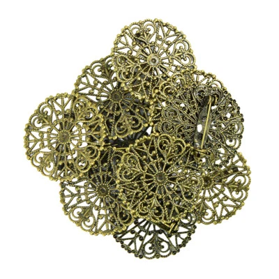 10x Filigree Flower Blank Brooch Setting Lapel Pin Safety Pins Base Bronze - Image 1 of 4