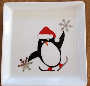Skating Penguin Crate & Barrel Appetizer Plate 6" Holiday Christmas Decor - Picture 1 of 7