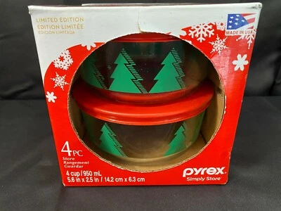 ¡NUEVO! Pyrex Simply Store Juego de Almacenamiento de 4 Piezas "ÁRBOLES DE NAVIDAD" Edición Limitada  Foto 1 de 4