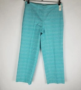 NEW Talbots Sz 6 Cropped Pants $74 Women Blue Geometric Pull On Flat Front Ankle - Picture 1 of 8