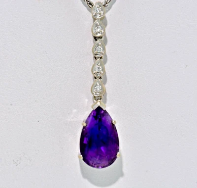3.11 ctw Amethyst with Diamond  Pendant on 18" Necklace 14k White Gold Lot 7 - Image 1 of 4