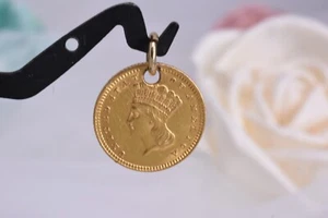 1861 USA Ein Dollar großer Kopf indische Prinzessin Goldmünze Anhänger Charm - Bild 1 von 4