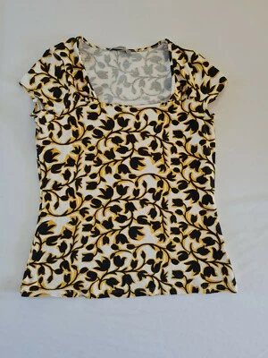 Ladies Blouse Marks&Spencer Size 12 Short Sleeve Square Neck Black Mix 8701 - Image 1 of 4