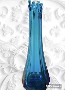 LE Smith Pfau blaue Vase geschwungenes Glas 8 Finger 11 1/2" getäfelt anmutig LESEN - Bild 1 von 21
