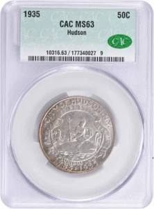 Hudson Commemorative Silver Half Dollar 1935 MS63 CACG - Picture 1 of 4